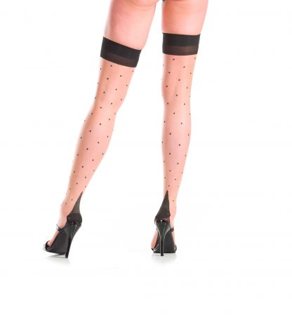 Be Wicked Polka dot thigh highs with cuban heel Nude