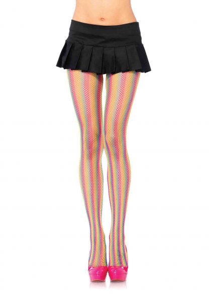 Neon rainbow stripped fishnet pantyhose O/S MULTICOLOR