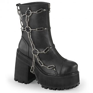 Demonia ASSAULT-66 4 3/4" Heel 2 1/4" PF Ankle Boot Front Zip