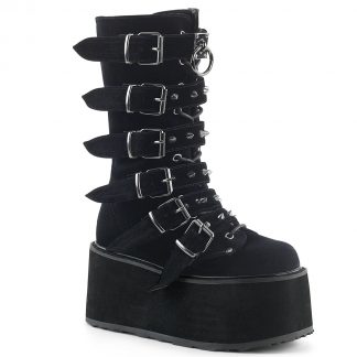 Demonia DAMNED-225 3 1/2" PF Mid-Calf Boot with 6 Buckle Straps Metal Side Zip