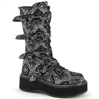 Demonia EMILY-322 2" PF Lace up Mid-Calf Boot with 4 Buckle Straps Back Zip