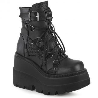 Demonia SHAKER-60 4 1/2" Wedge PF Lace-Up Ankle Boot Back Metal Zipper