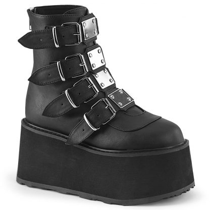 DAMNED-105 Platform Ankle Boot with 4 Buckle Straps and Back Metal Zip