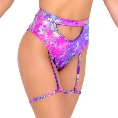 6057 Tie-Dye Keyhole High-Waisted Shorts with Garters