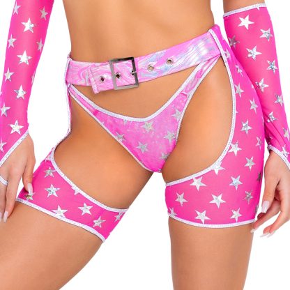 6083 Mesh with Starts Print Chaps with Belt