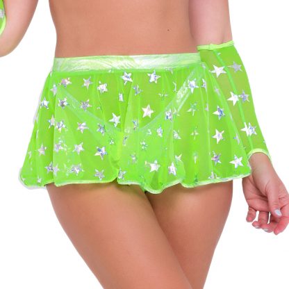 6082 Mesh Flare Skirt with Stars Print