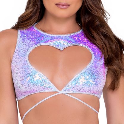 6096 Sequin Top with Heart Cutout