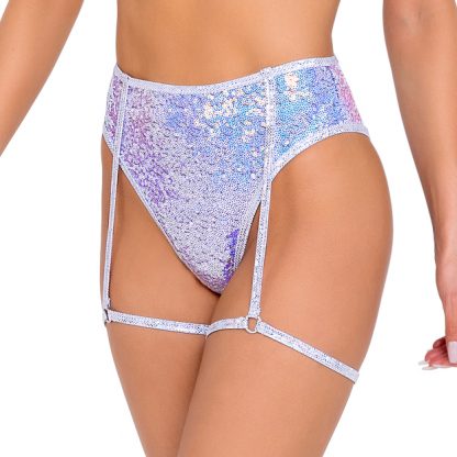 6099 High-Waisted Sequin Shorts with Attached Garters