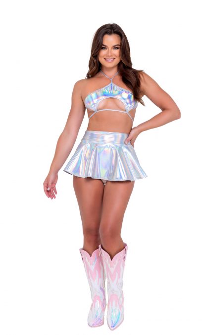 6112 Holographic Flared Skirt