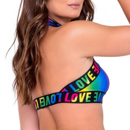 6136 Pride Rainbow Halter Neck Top with Keyhole & LOVE Elastic Logo