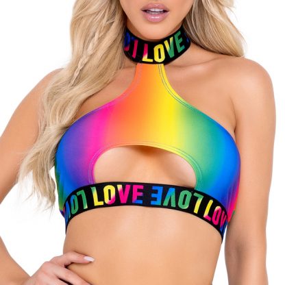 6138 Pride Rainbow Halter Neck Keyhole Top with LOVE Elastic Logo