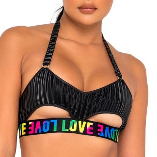 6146 Pride Bikini Top with Underboob Cutout & LOVE Elastic Logo