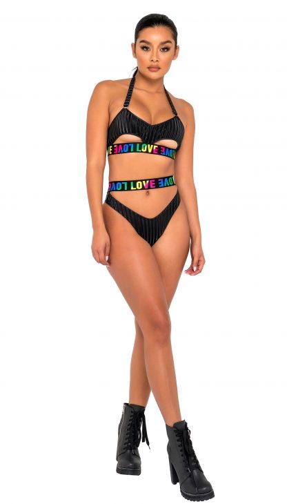 6146 Pride Bikini Top with Underboob Cutout & LOVE Elastic Logo