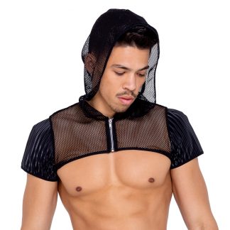 6153 Men’s Fishnet Cropped Hoodie with Zipper Closure