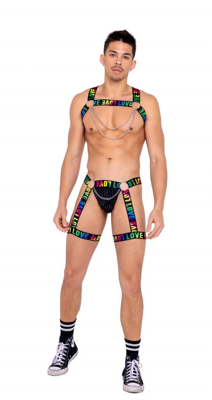 6158 Men’s Pride Thong with Attached Garters & Chain Detail