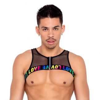 6160 Men’s Pride Fishnet Harness with Zipper Closure & LOVE Elastic Logo