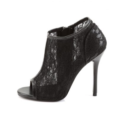 AMUSE-56 Open Toe Bootie Lace Overlay Lace Mesh