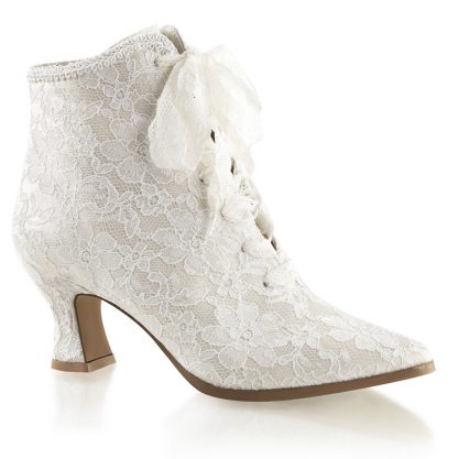 VICTORIAN-30 Flaired Heel Lace Up Ankle Bootie with Lace Overlay